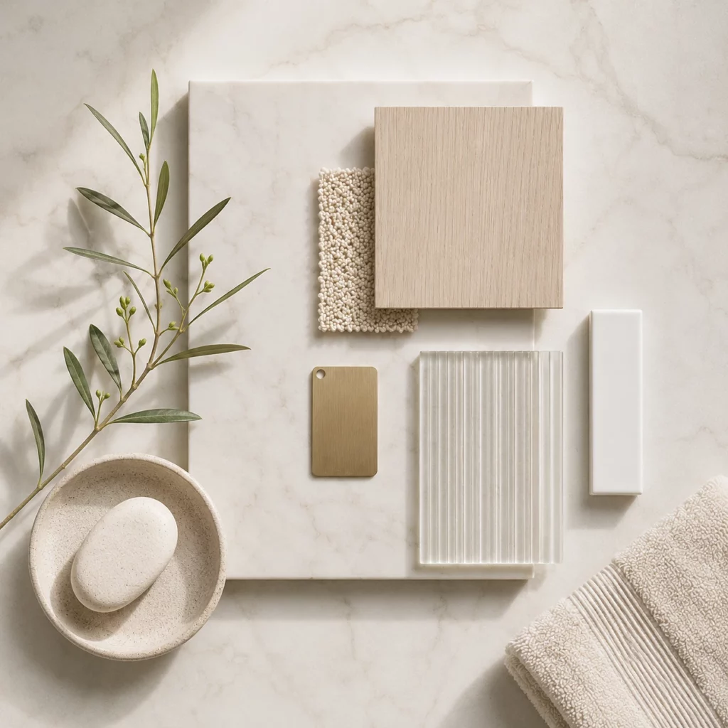 En moodboard för en badrumsrenovering i Bromma gjord av Renovera Nu