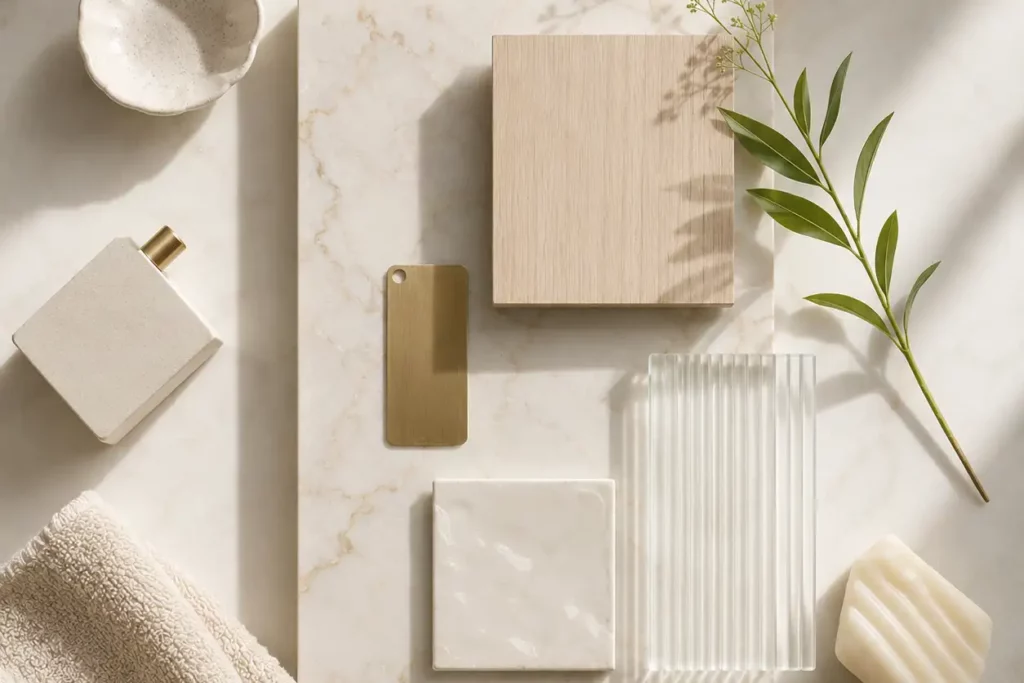 En moodboard för inspiration till badrumsrenovering