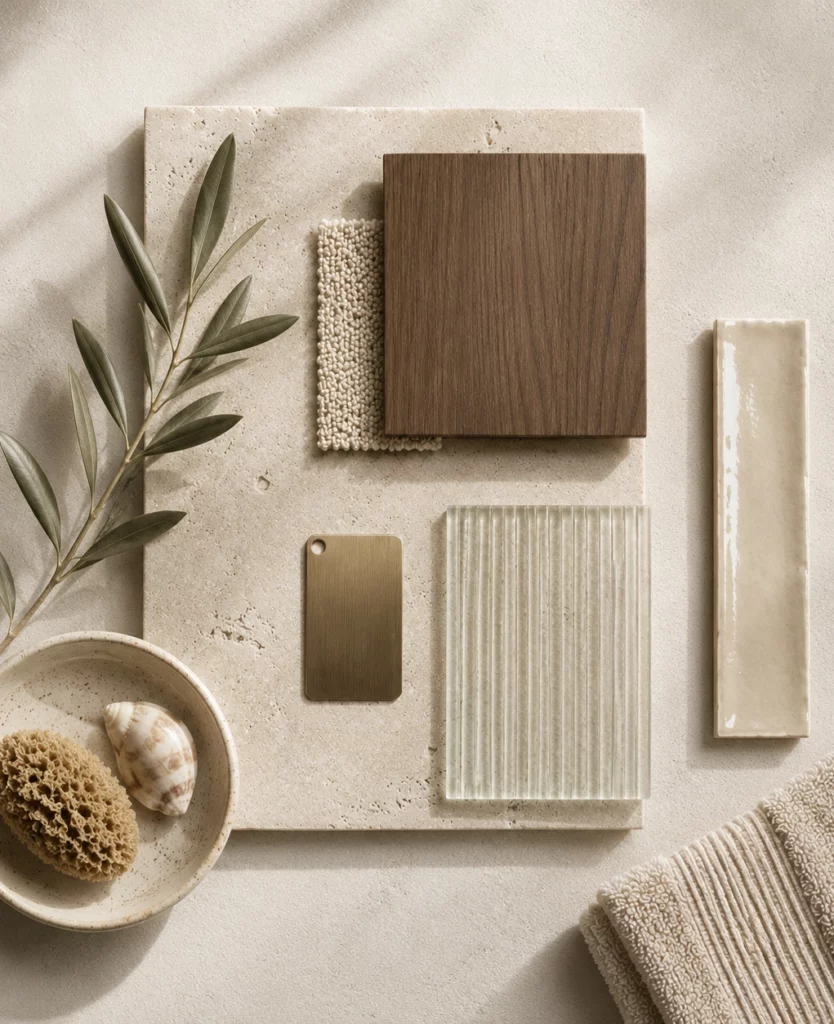 En moodboard för en badrumsrenovering i Danderyd gjord av Renovera Nu