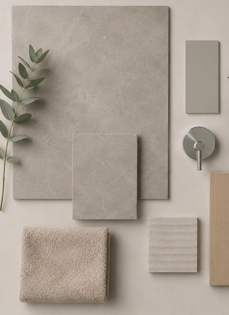 En moodboard för en badrumsrenovering i Täby gjord av Renovera Nu