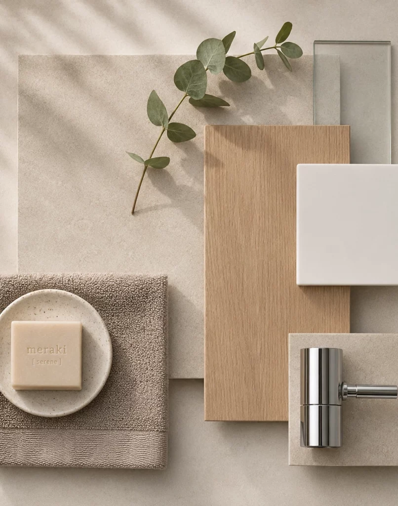 En moodboard för en badrumsrenovering i vällingby gjord av Renovera Nu